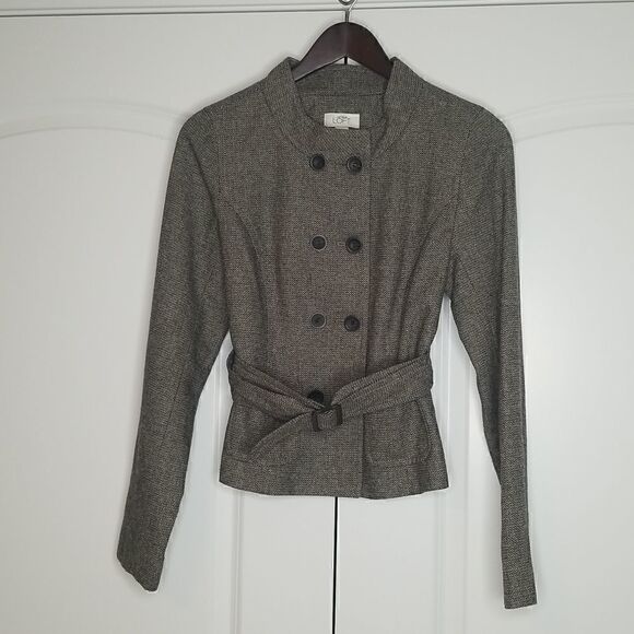 Ann Taylor LOFT Double-Breasted Herringbone Career Jacket - Picture 1 of 9